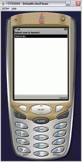 HelloSuite running on the emulator